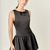 Satin Beaded Bow Mini Dress