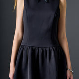 Satin Beaded Bow Mini Dress