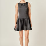 Satin Beaded Bow Mini Dress