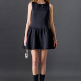 Satin Beaded Bow Mini Dress