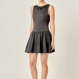 Satin Beaded Bow Mini Dress