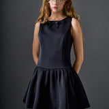 Satin Beaded Bow Mini Dress