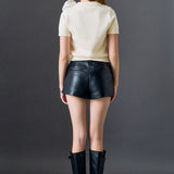 Bow Accent Puff Sleeve Knit Top