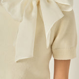 Bow Accent Puff Sleeve Knit Top