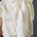 Bow Accent Puff Sleeve Knit Top