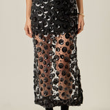 Flower Sequin Sheer Midi Skirt