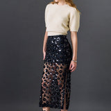 Flower Sequin Sheer Midi Skirt