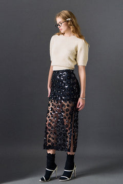 Flower Sequin Sheer Midi Skirt