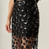 Flower Sequin Sheer Midi Skirt