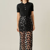 Flower Sequin Sheer Midi Skirt
