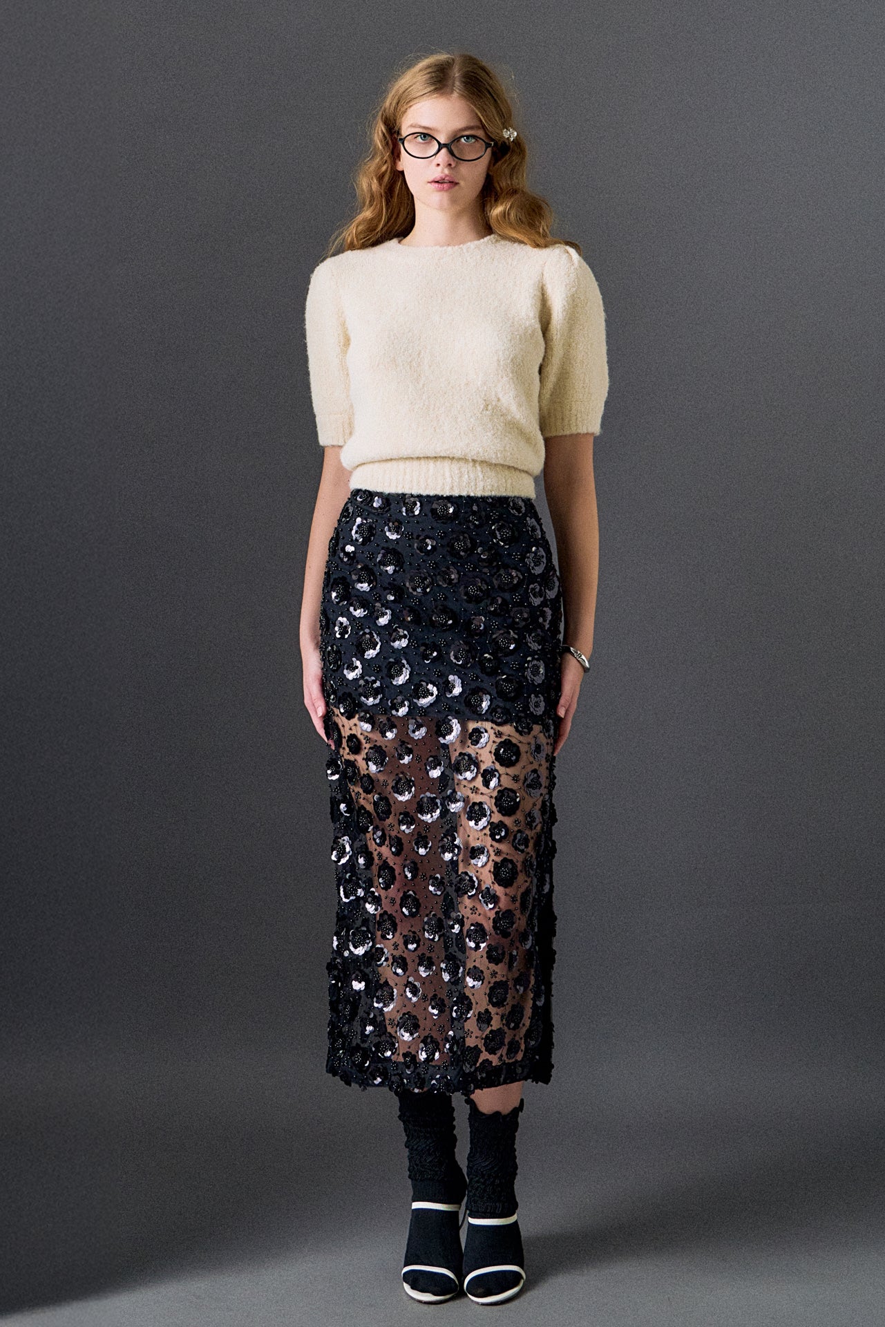 スカート overdue flair 25FW /FLOWER SEQUIN SKIRT 0093_07651732_0499