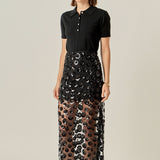 Flower Sequin Sheer Midi Skirt