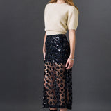 Flower Sequin Sheer Midi Skirt