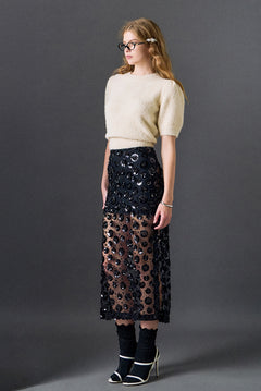 Flower Sequin Sheer Midi Skirt