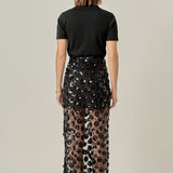 Flower Sequin Sheer Midi Skirt