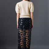Flower Sequin Sheer Midi Skirt