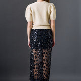 Flower Sequin Sheer Midi Skirt