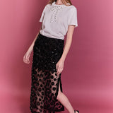 Flower Sequin Sheer Midi Skirt