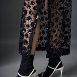 Flower Sequin Sheer Midi Skirt