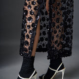 Flower Sequin Sheer Midi Skirt