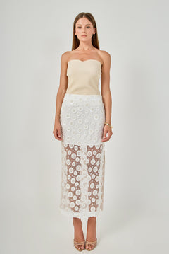 Flower Sequin Sheer Midi Skirt