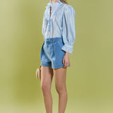 High Rise Pleated Denim Shorts