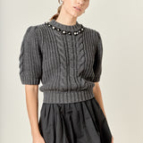 Pearl Embellishment Puff Sleeve Knit