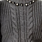 Pearl Embellishment Puff Sleeve Knit