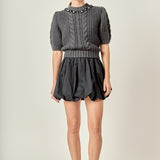 Pearl Embellishment Puff Sleeve Knit
