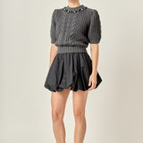 Pearl Embellishment Puff Sleeve Knit