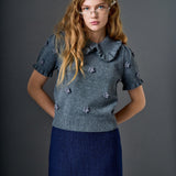 Pearl Floral Ruffle Sleeve Knit