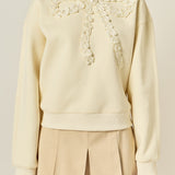 Beaded Ribbon Neck Trim Sweatshirt