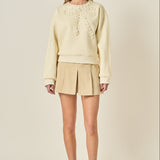Beaded Ribbon Neck Trim Sweatshirt