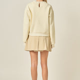 Beaded Ribbon Neck Trim Sweatshirt