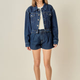 High Waisted Pleated Denim Shorts