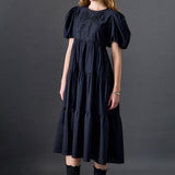 Bow Puff Sleeve Midi Dress