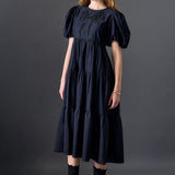 Bow Puff Sleeve Midi Dress