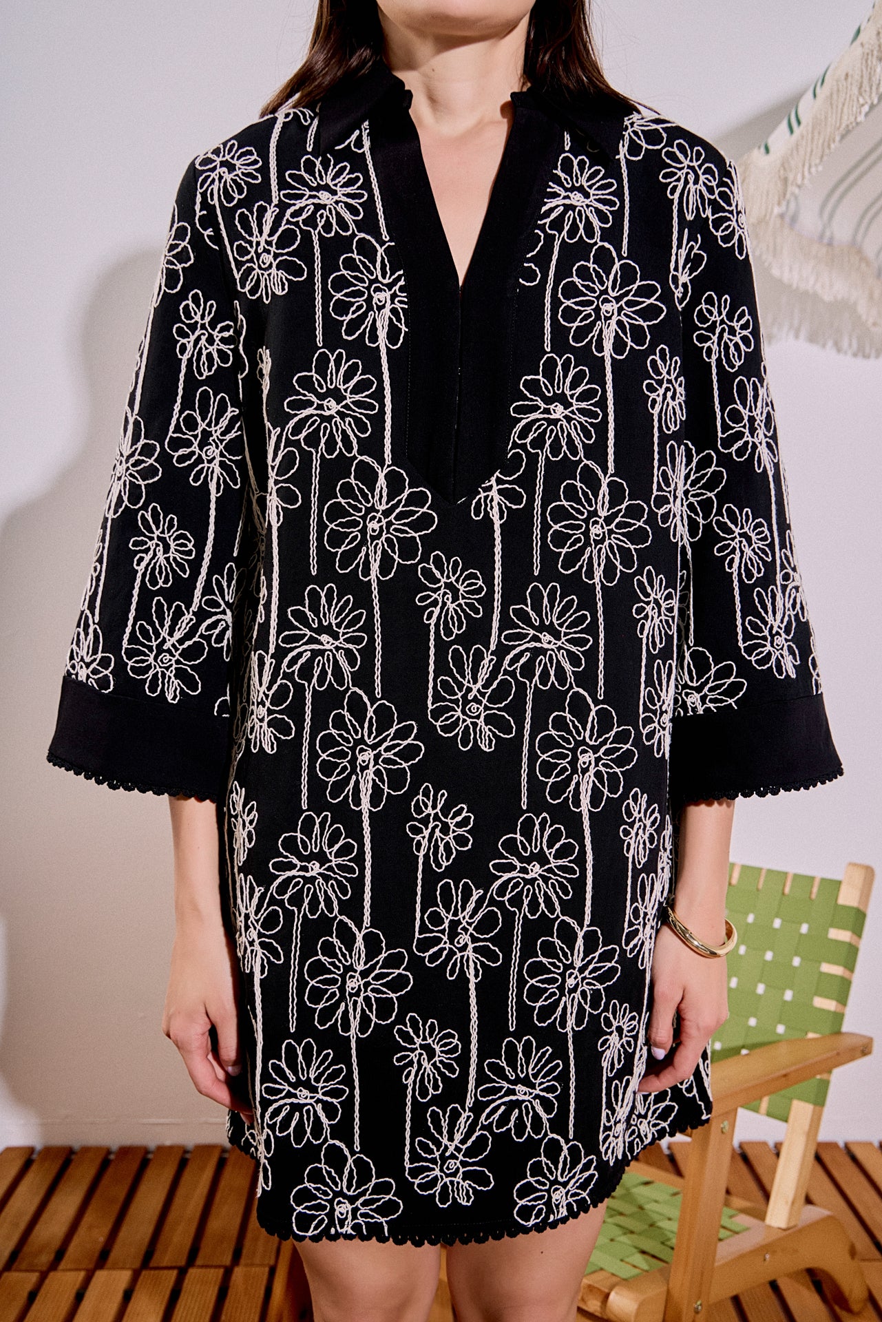 Floral Embroidered Collar Mini Dress – English Factory
