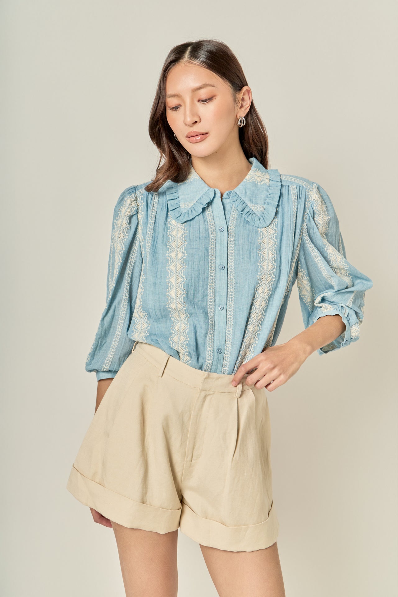 Embroidered Ruffle Collar Blouse – English Factory