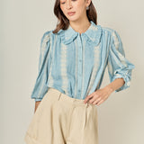 Embroidered Ruffle Collar Blouse