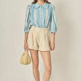 Embroidered Ruffle Collar Blouse