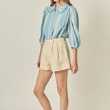 Embroidered Ruffle Collar Blouse