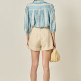 Embroidered Ruffle Collar Blouse