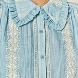 Embroidered Ruffle Collar Blouse