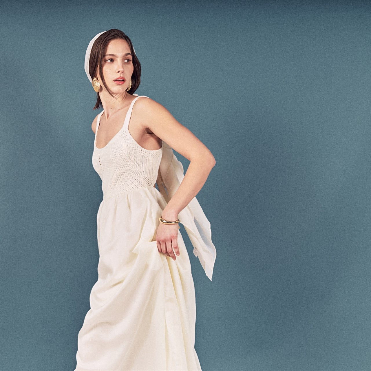 Mixed Media Sleeveless Midi Dress