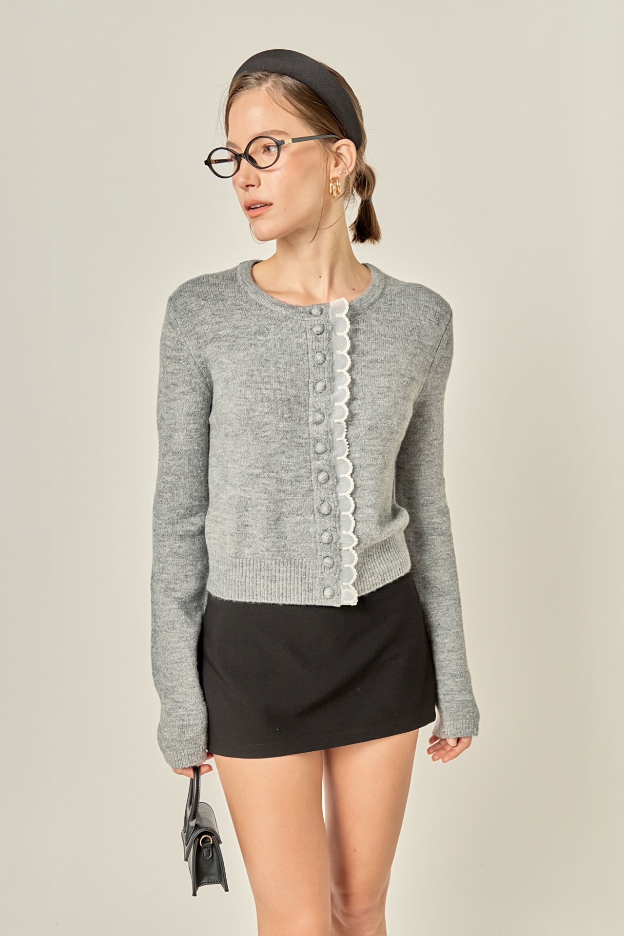 Scallop Pearl Detail Knit Cardigan – English Factory