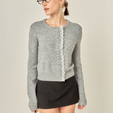 Scallop Pearl Detail Knit Cardigan