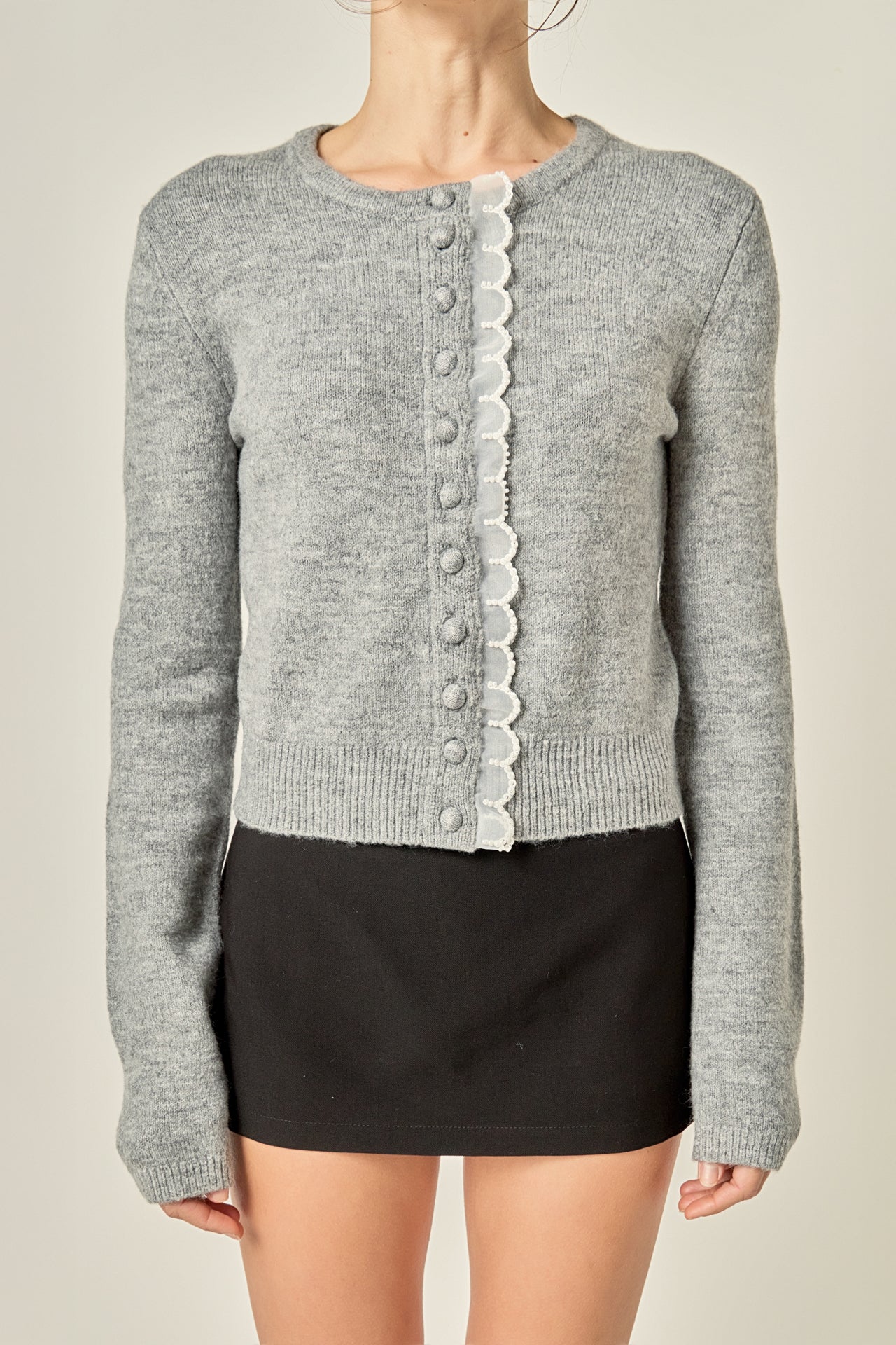 Scallop Pearl Detail Knit Cardigan – English Factory
