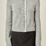 Scallop Pearl Detail Knit Cardigan
