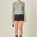 Scallop Pearl Detail Knit Cardigan